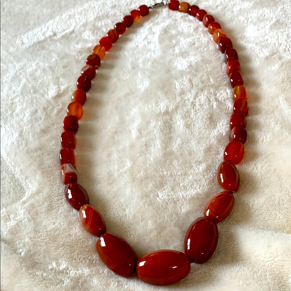 Graduated Hand Knotted Varied Colored Carnelian  Beads Ranging From 1.5” to 3/8”